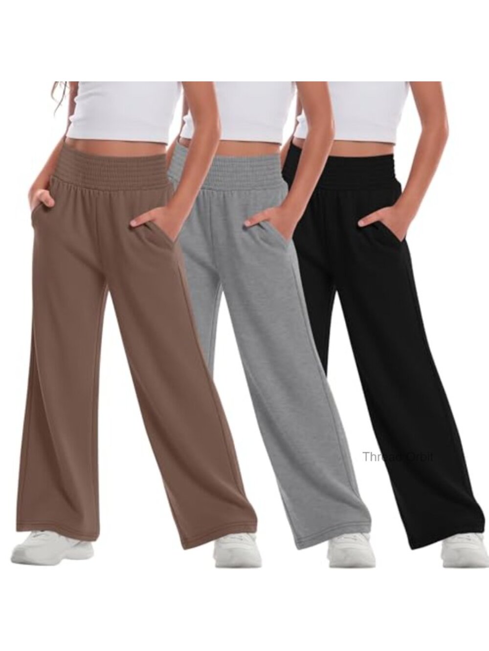 Girls 3pk Flowy Wide Leg Pants Summer Lightweight Elastic High Waist